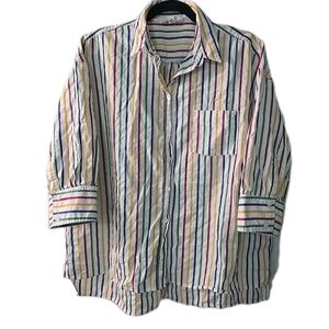 Tuckernuck Pomander Place Women's Size XXL Rainbow Striped Adair Boyfriend Shirt